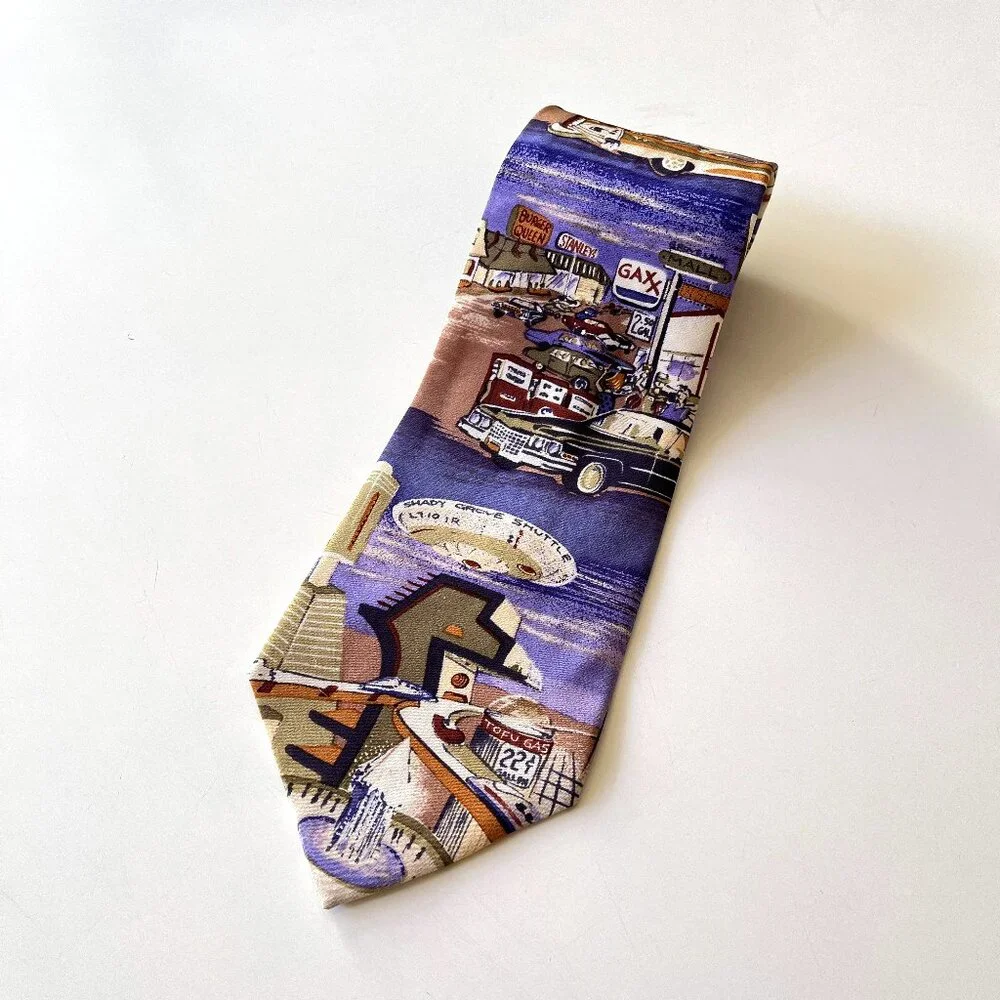 Vintage Men's John Henry 100% Silk Graphic Americana Novelty Print Necktie Tie